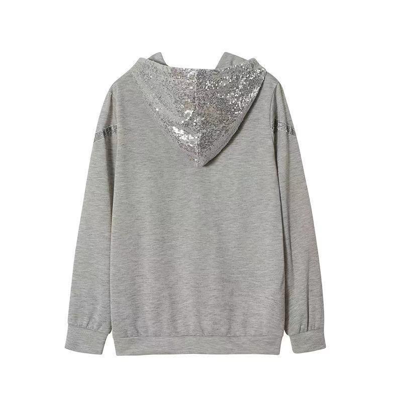 Women's Fashion Sequin Print Loose Hoodie Tshirt