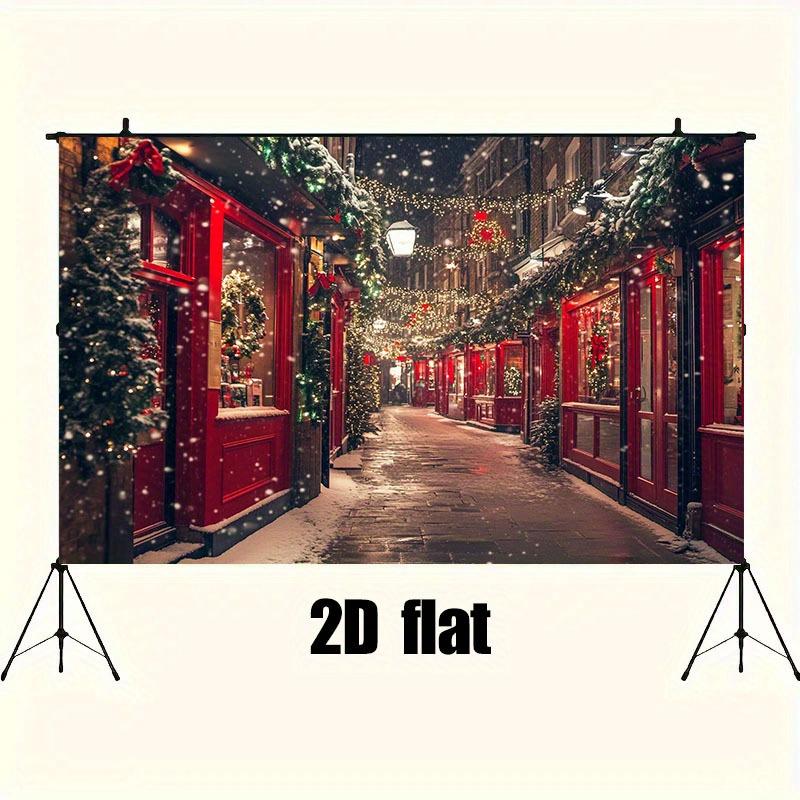 1 piece, romantic Christmas street view background cloth - no electricity required,paired with red and green holiday decorations