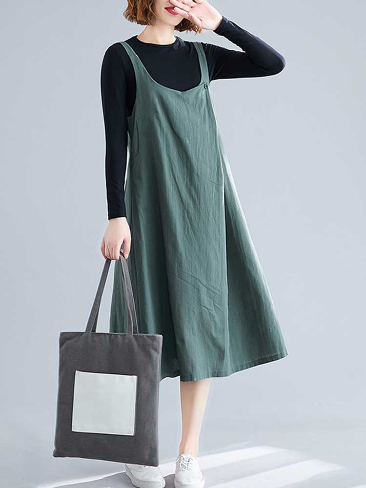 Женское хлопково-льняное платье-сарафан с широкими бретелями, нагрудными карманами на пуговицах и открытой спиной, повседневная свободная линия