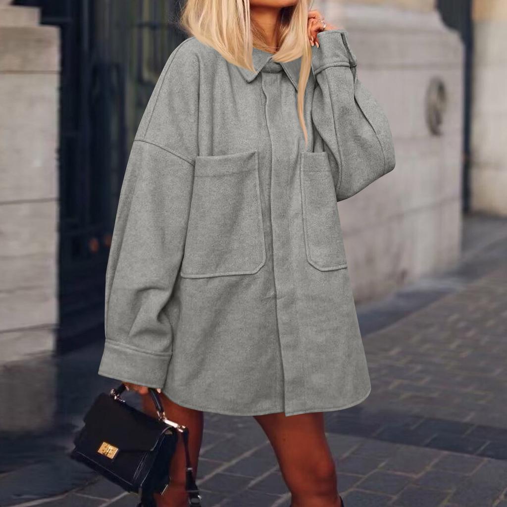 Women's Faux Suede Button Jacket Oversized Gathered Hem Short Length Coat Casual Vintage Outerwear With Pockets