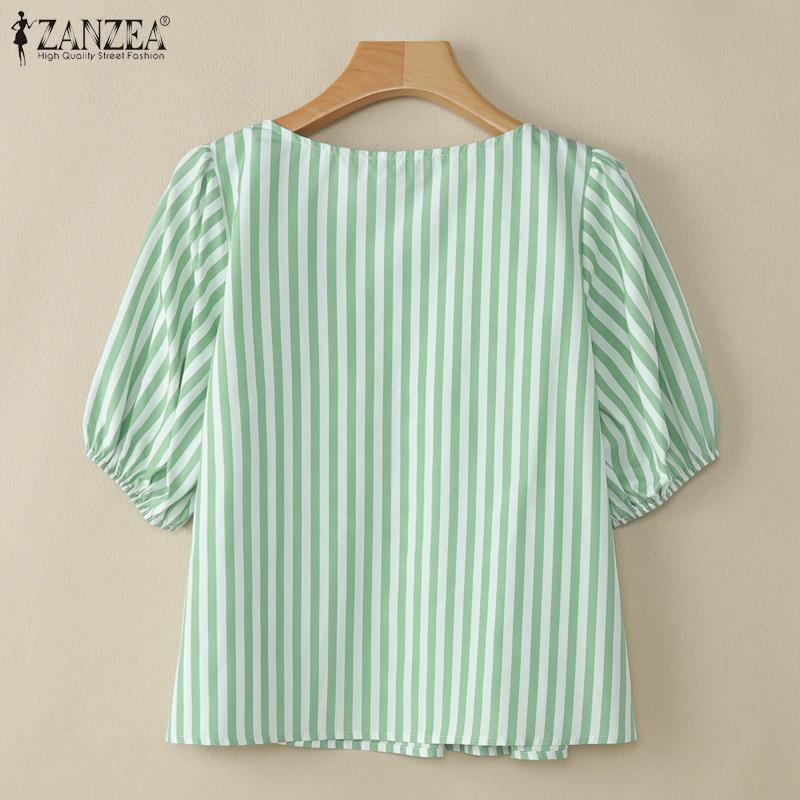 ZANZEA Женская повседневная блузка в полоску с квадратным вырезом и коротким рукавом