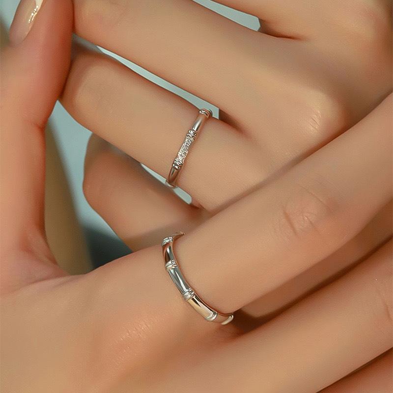 New Chinese Bamboo Couple Ring Women's Simple Niche Design, High-end New Open Pair Ring Gift for Girlfriend