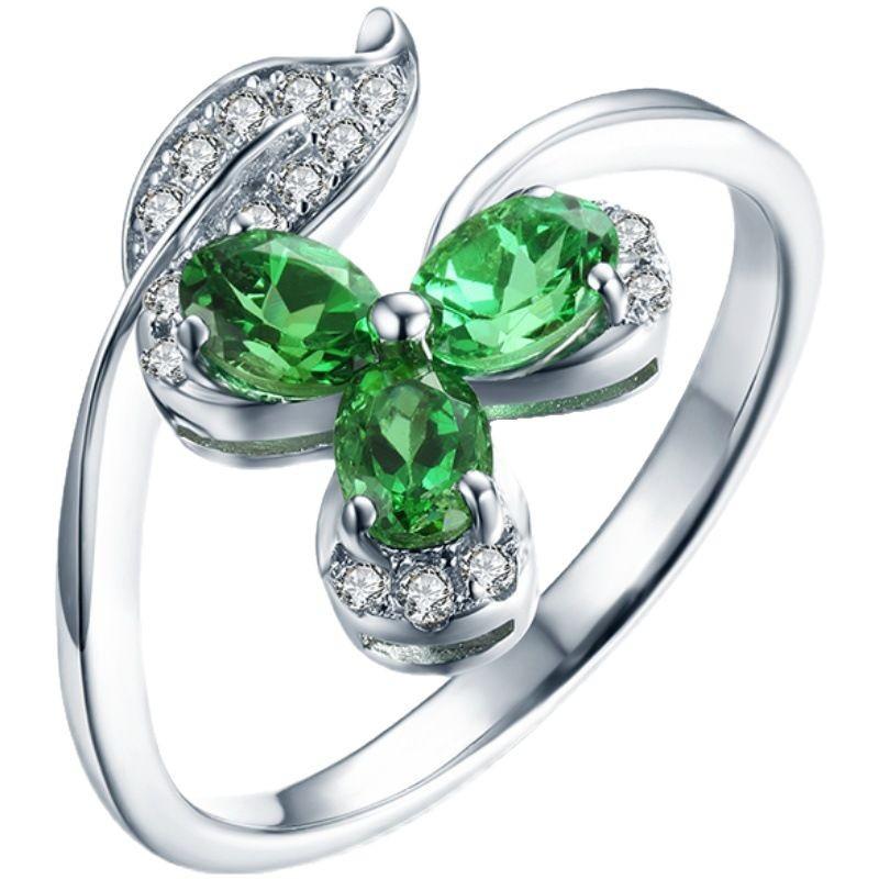 High-end Grandmother's Lucky Three Green Leaf Ring, Light Luxury, Simple, Versatile, Fashionable Open Ring for Women