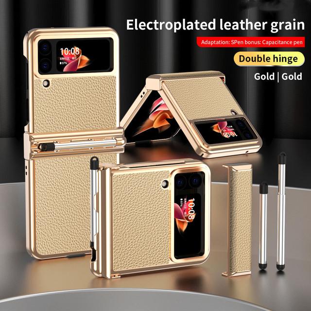 Противоударный кожаный чехол-держатель S Pen для Samsung Galaxy Z Flip 4 Flip4 Flip 3 Flip3 Zflip4 Нескользящий модный чехол для телефона