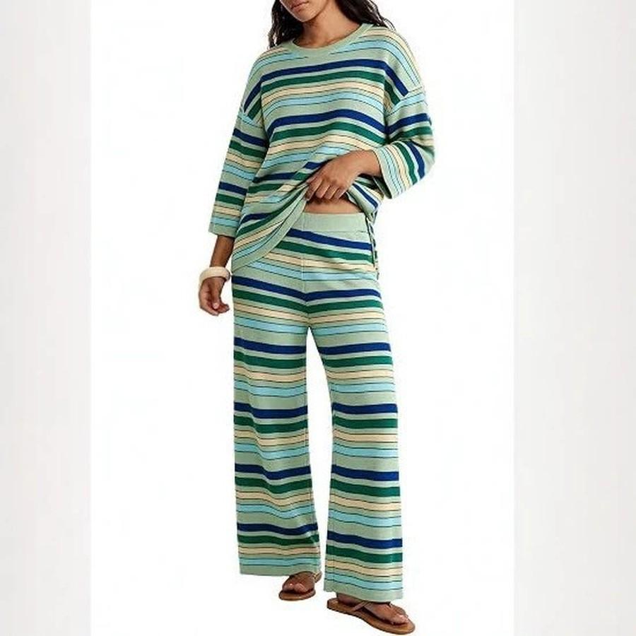 Striped Relaxed Long Sleeve High-Waisted Pants Set