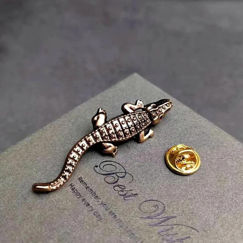 Металлическая брошь в виде крокодила, ретро-серия, золотая серия, костюм, рубашка, пиджак, пальто, воротник, булавка, модная, продвинутая, чувственная, одежда, аксессуары, булавка, подарки