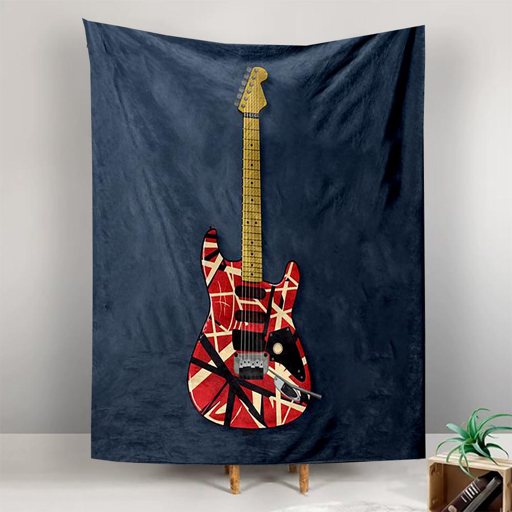 Fabric Wall Tapestry Van Halen Frankenstrat Guitar Red White Black Rock Music Wall Decor