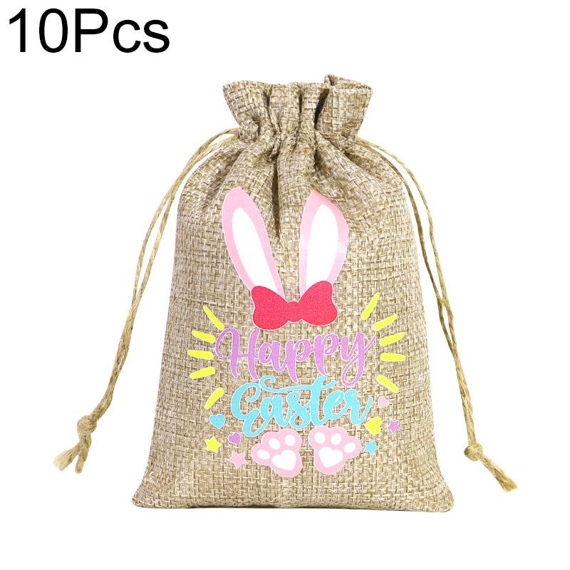 10Pcs Drawstring Pouches Cute Easter Thickened Rabbit Candy Bag Reusable Bunny Gift Bags Burlap Party Favor Supplies