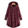 Women's Coat Button Plush Solid Color Hooded Jacket