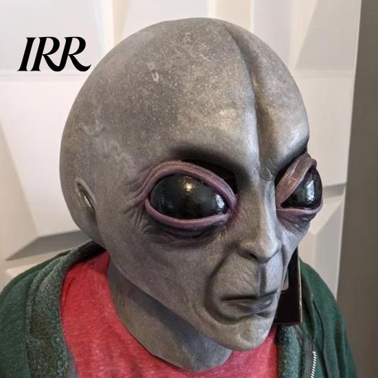 Breathable Alien Head Mask Halloween Grey Mask, Latex Full UFO Cosplay with Big Adult Costume Eyes, Soft Sci Fi Party Prop for Adults, Trick or Treat