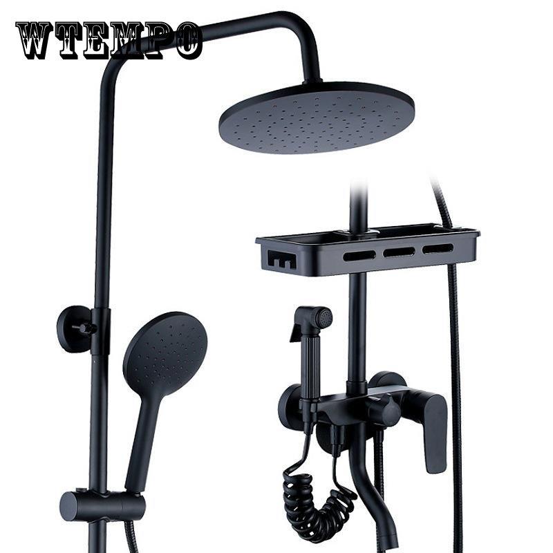 Латунные смесители для душа, смеситель для душа, кран, смеситель для биде, набор для душа с дождевой водой, спрей для душа с полкой, черный