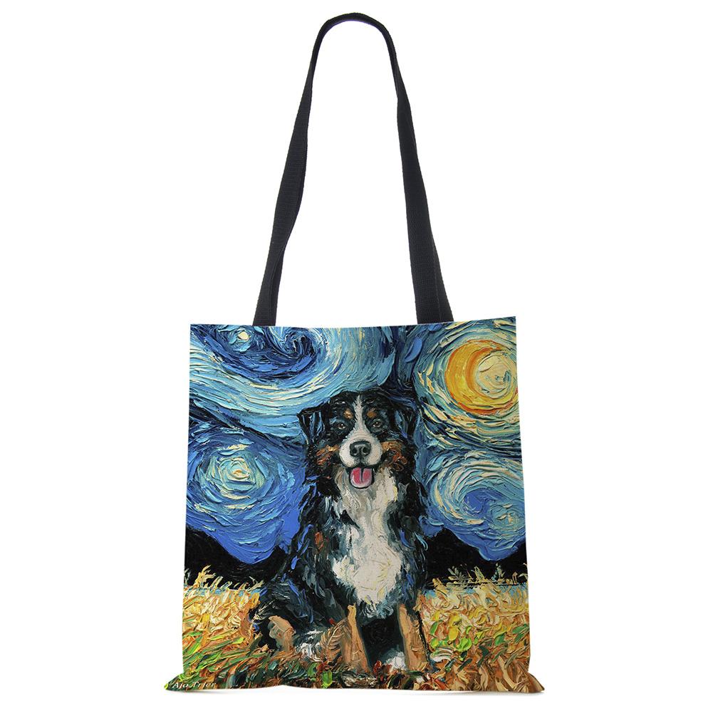 Звездное небо Животное Собака Принт Сумка-тоут Сумка через плечо Женская Большая Повседневная Сумка для покупок Дамская Ручная сумка для покупок На открытом воздухе CLE