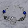Crystal Quartz, Blue Topaz Gemstone 925 Sterling Silver Bracelet 7-8" k6P85