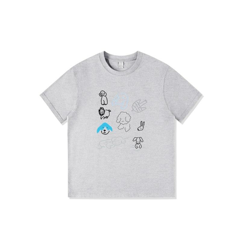 pure cotton white shoulder short-sleeved t-shirt women's new design sense niche American trendy cartoon half-sleeved top