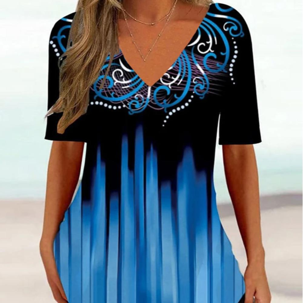 2024 Новые женские футболки с принтом Футболки Женские топы с V-образным вырезом Пуловеры Повседневная мода Уличная одежда Топы с коротким рукавом Летняя одежда