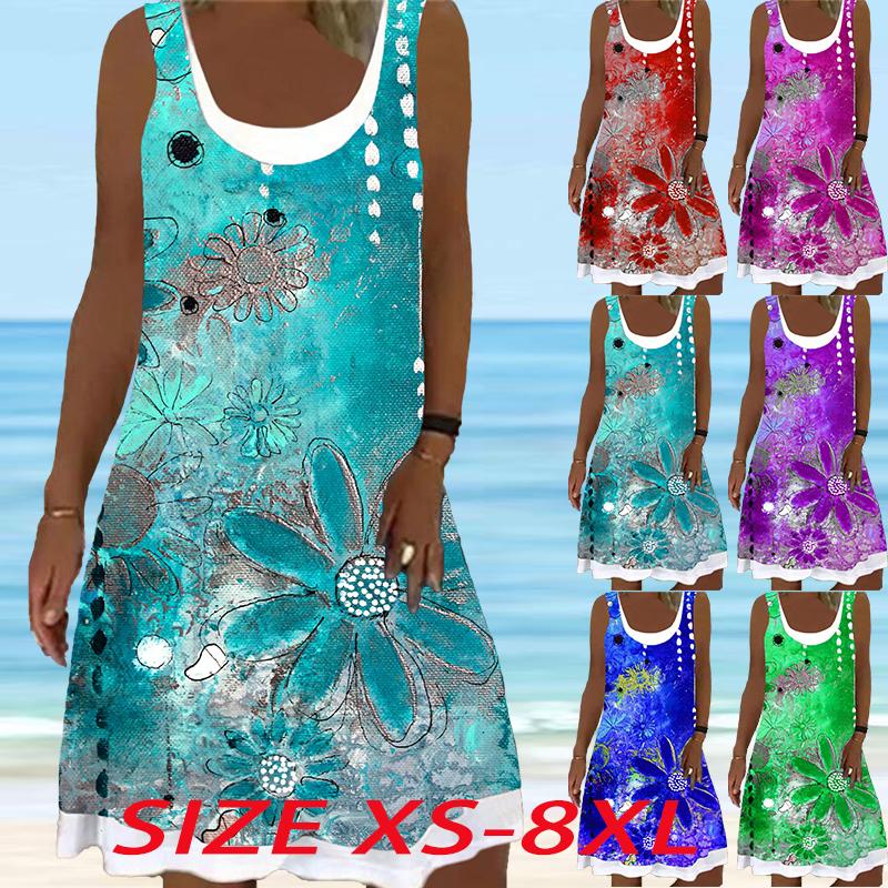 Женскоеплатьебезрукавовскруглымвырезомипринтомвишни,платьебольшихразмеровдляженщин2022