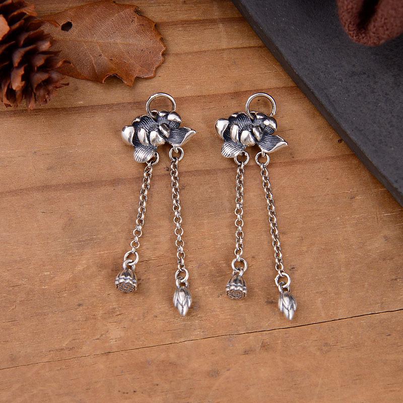 S925 Sterling Silver Lotus Tassel Pendant with Seedpod - Joyful Jewelry DIY Bracelet Component