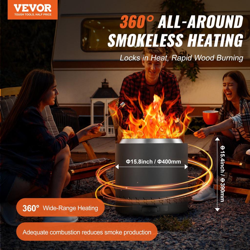 VEVOR Smokeless Fire Pit Stove Bonfire 40 cm Dia Wood Burning Stainless Steel