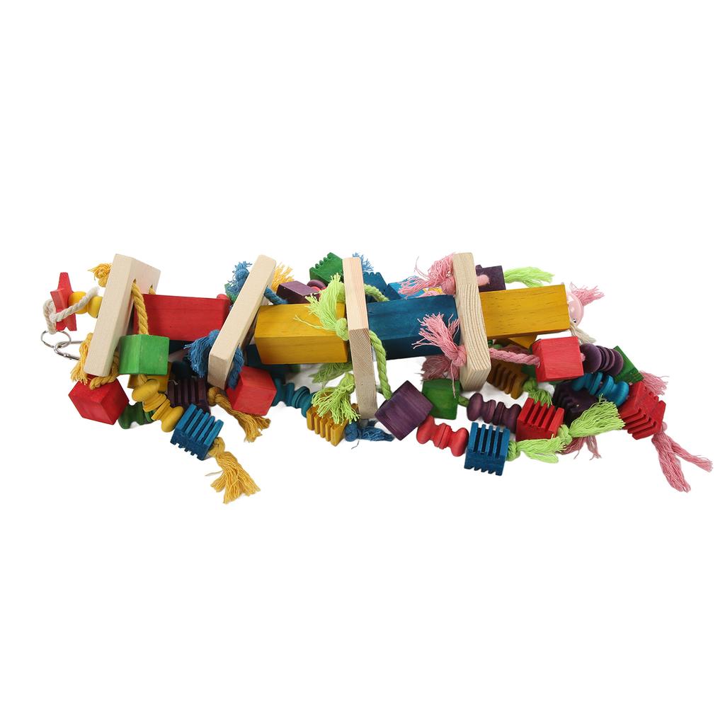 Bird Chewing Toy Wooden Blocks Colorful Bite Resistant Bird Cage Hanging Toy for Medium Large