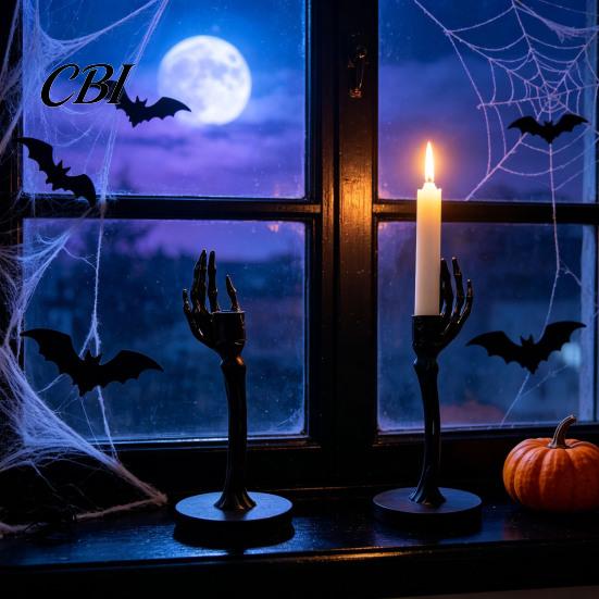 Indoor Outdoor Festive Decor Gothic Candle Holder, Spooky Skeleton/Skeleton Hand Taper Resin Skeleton Holder Candlestick Decoration for Halloween