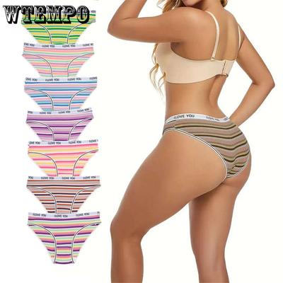 Женское хлопковое нижнее белье трусы-треугольники с низкой посадкой дышащее полосатое нижнее белье для девочек и студенток