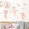 Pink Cartoon Bunny Moon Clouds Stars Watercolor Nursery Stickers Vinyl Children Wall Decals Art Print Kids Girls Room Home Decor