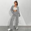 2 Pcs/Set Women Coat Pants Set Stand Collar Long Sleeve Zip-up Elastic Cuff Jacket Drawstring Stretchy High Waist Wide Leg Trousers Sport Fitness