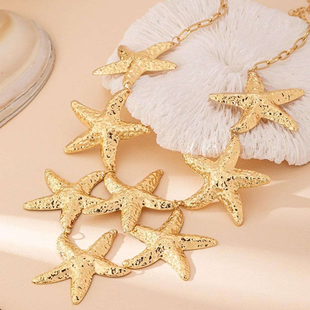 Punk Big Starfish Star Pendant Metal Stud Earrings Fashion Choker Necklace  for Women Gift