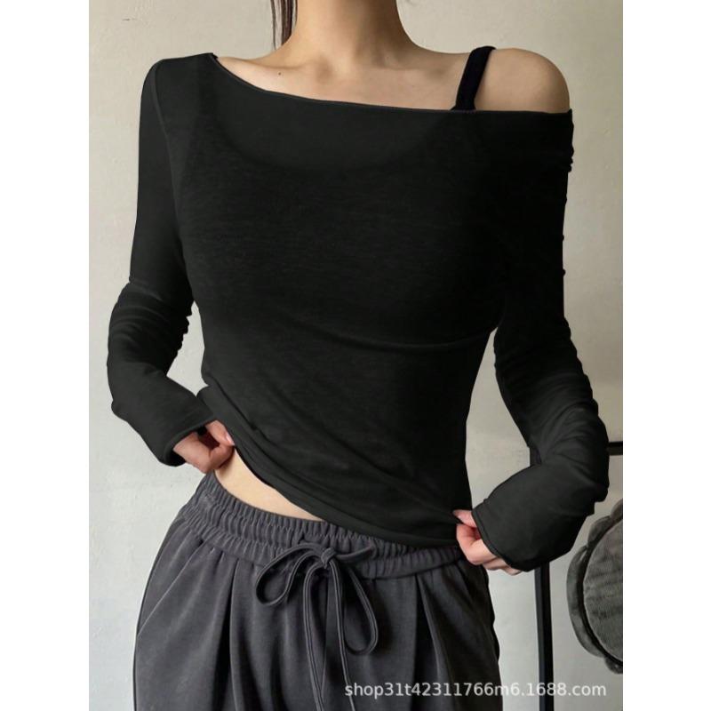 CANVAUS Футболка облегающего кроя с длинными рукавами и открытыми плечами, без бретелек