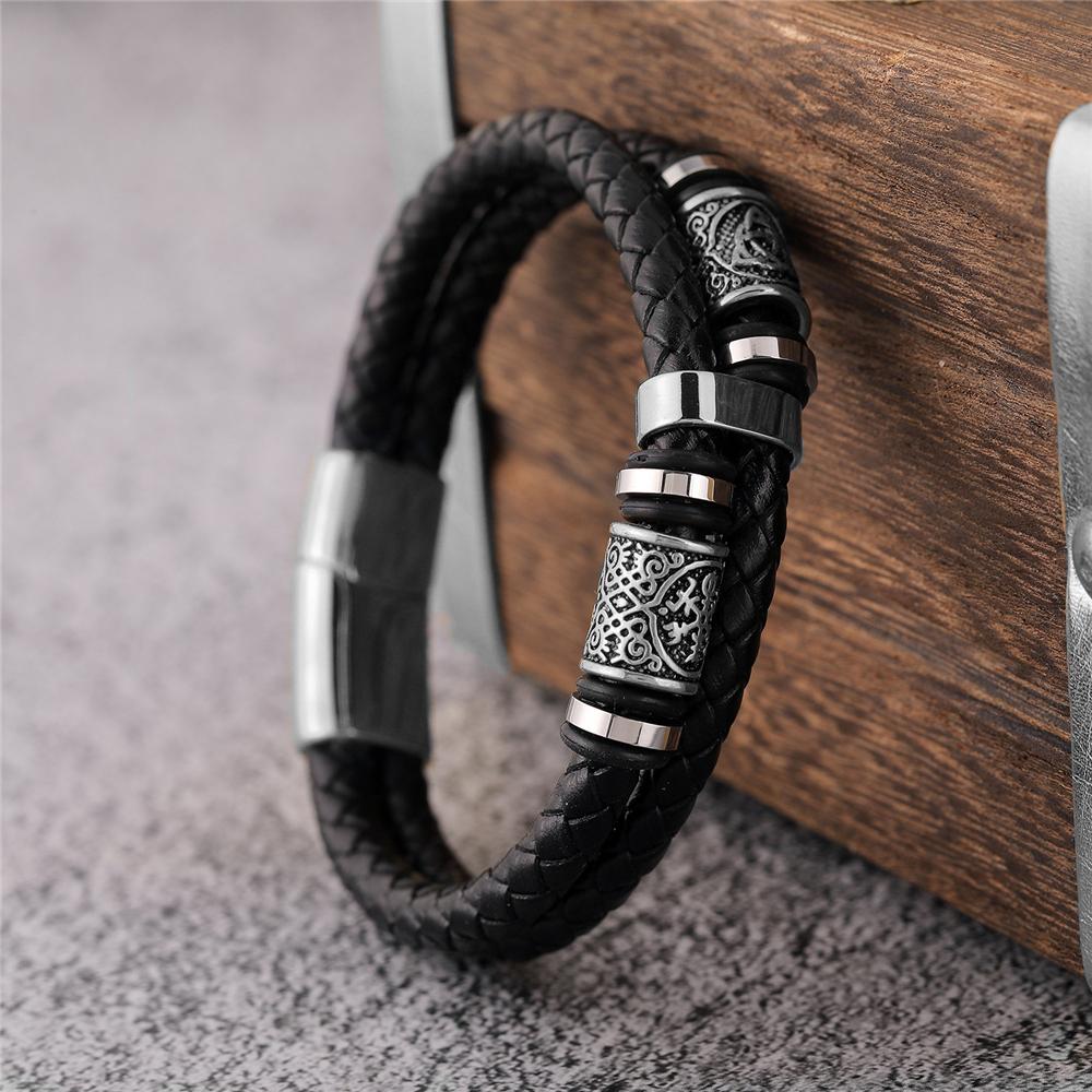Браслет с рунами викингов из нержавеющей стали и натуральной кожи, регулируемый браслет-бангл, мужской, женский, панк-украшение, скандинавские подарки для пар