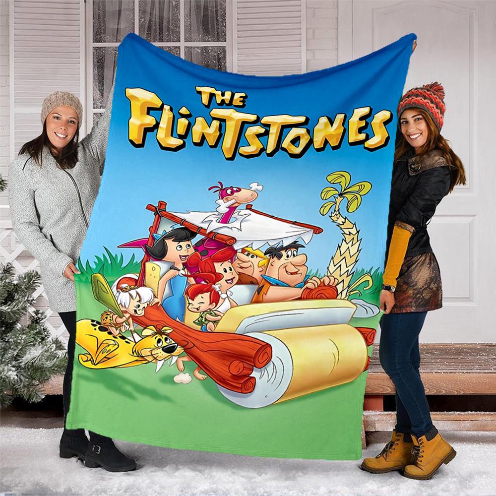 1pc Flintstones Outdoor Flannel Blanket Gift For Boys Girls Adults, Family Friends