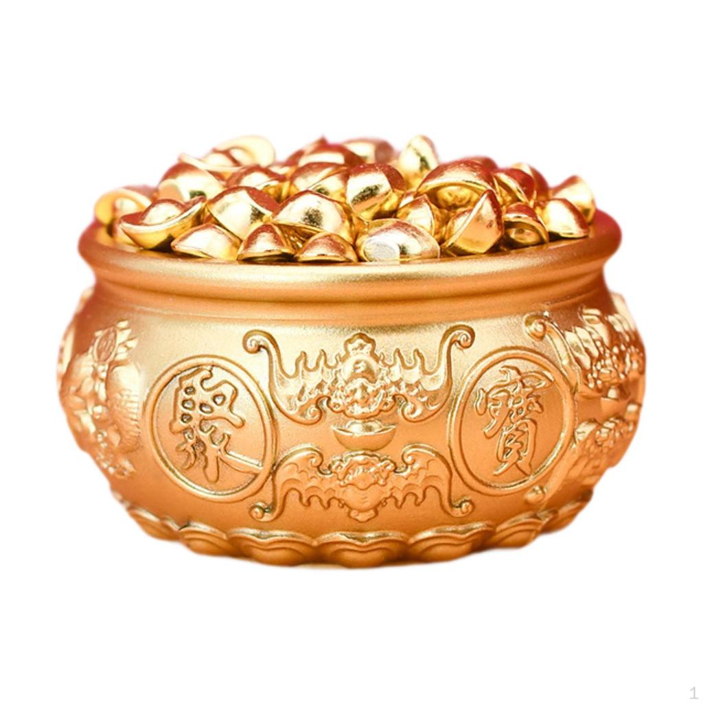 Chinese Treasure Bowl Cornucopia Housewarming Gift Brass Ornament with Mini Yuan Bao Money
