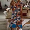 Summer Fashion Women's V Neck Short Sleeve Brown Flowers Printed Dress Sex Dress
