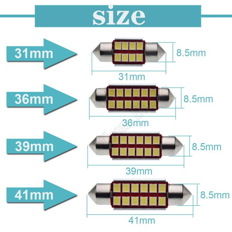 2x Car LED CANBUS Bulb Warm White Festoon 31mm 36mm 39mm 41mm 42mm C5W C10w Reading Lamp Auto Interior Dome Map Light 6V 12V AC