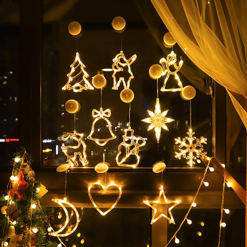Christmas LED Light Snowflake Santa Hanging Battery-operated Window Ornaments Decoration for Home Xmas Navidad New Year Decor