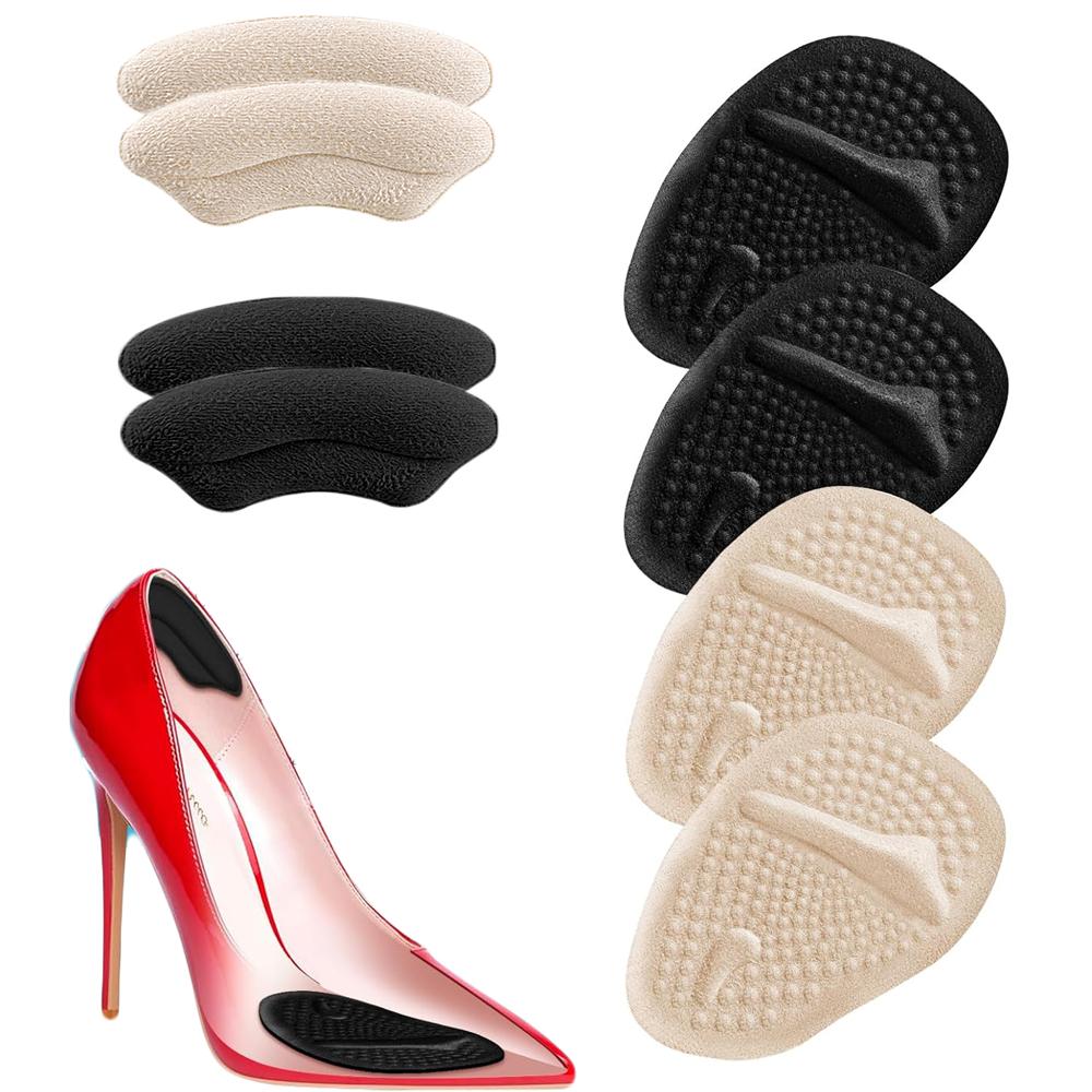 4 Pairs Arch Anti Slip Forefoot Pads and Invisible Trimable Heel Grips for Women High Heels Foot Pain Relief Shock Absorbing Insoles