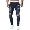 Men's Casual Hole-rubbed White Slim Fit Denim Pants Fashion Chinos Jeans