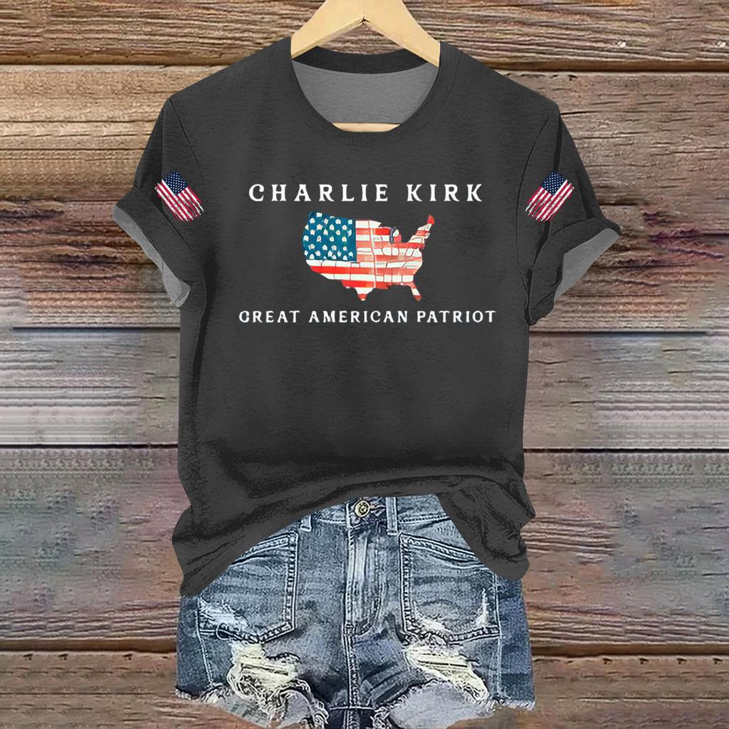 Women's Casual Printed T-shirt Round Neck Pullover Short Sleeve Top