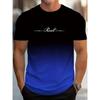 Gradient Crew Neck Short Sleeve Alphabet Print T-Shirt Casual Weekend Wear for Men and Teens Vacation Resorts Spring/Summer/Fall