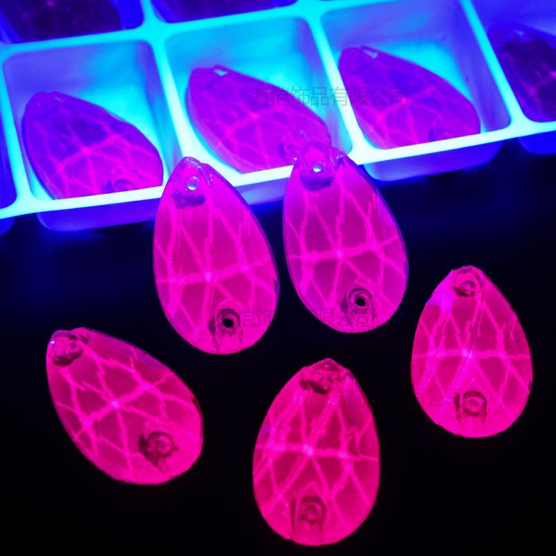 Стеклянная темно-фиолетовая флуоресцентная дрель ручной работы, специальная форма конского глаза, капля воды, неоновая, плоское дно, сшитая вручную, бижутерия своими руками, аксессуары для багажа