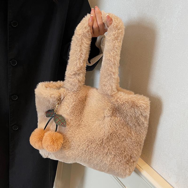 Теплая плюшевая сумка Huhu, пушистая сумка, переносная сумка-тоут, большая вместимость, пушистая сумка через плечо, сумка для студентов колледжа.