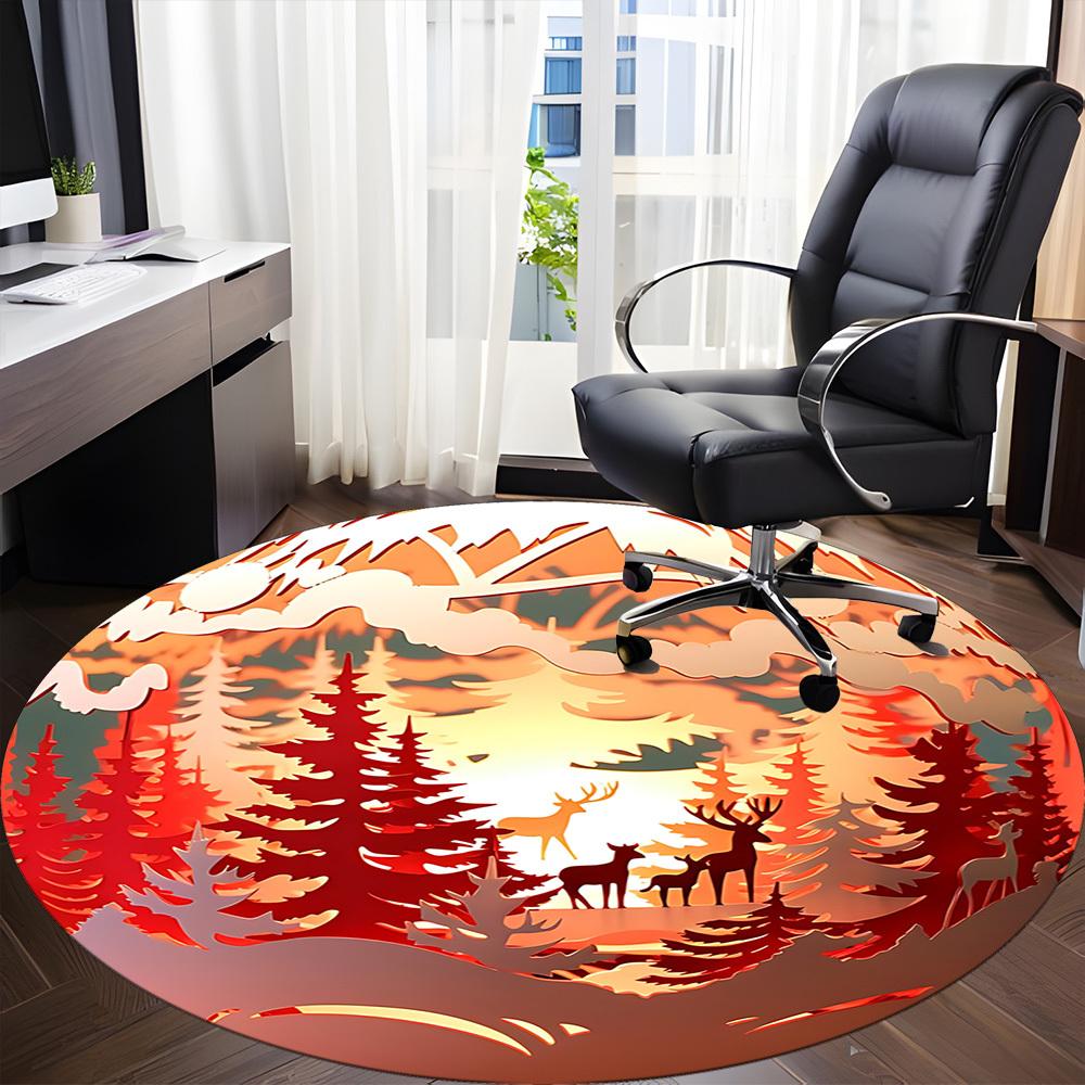 1pc Forest Scene Ornament Chair Carpet for Office, Soft, Non Slip Polyester Mat, Office, Entryway, Living Room, Bedroom