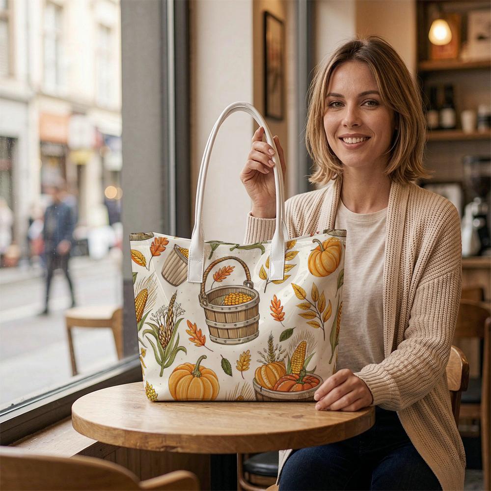 Сумка-тоут с осенним урожаем Осенняя тыква Кукуруза Сумка на плечо для повседневного использования