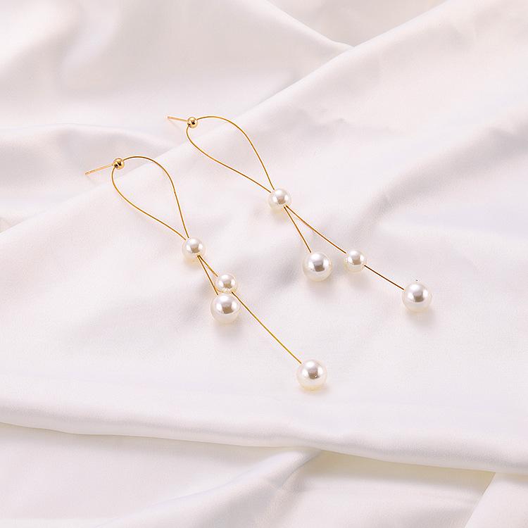 S925 Silver Needle Exaggerated Red Pearl Long Temperament Net Red Personality Tassel Simple Earrings Women's Jewelry