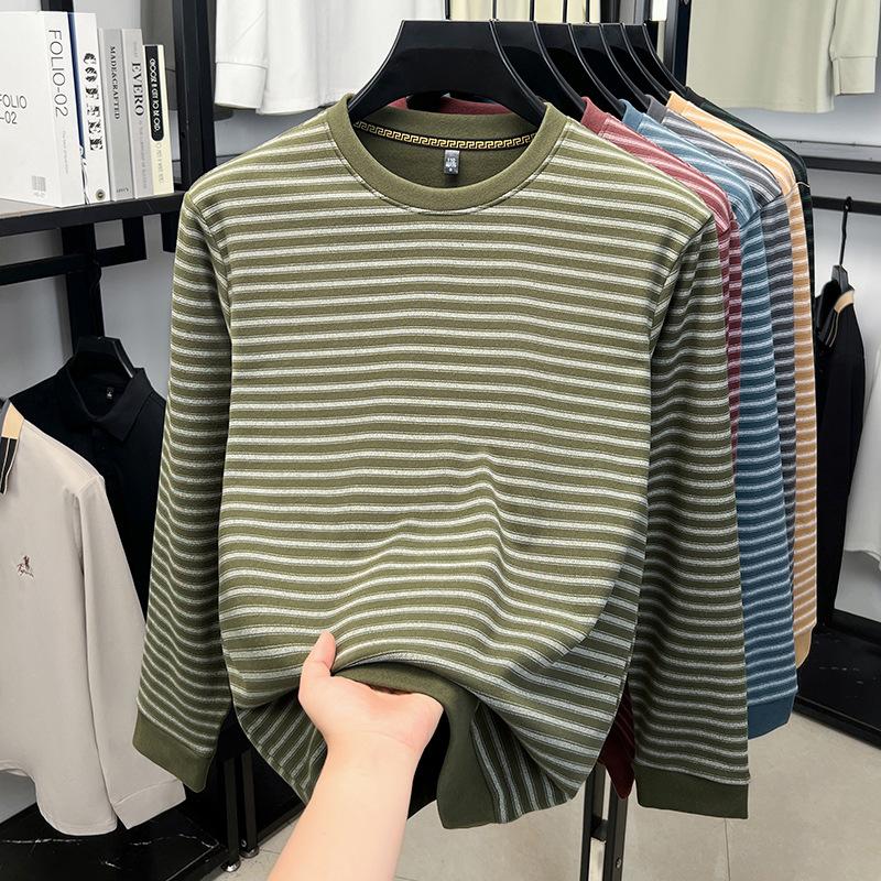 Men S Striped Long Sleeve Knitted Pullover Casual Round Neck Top