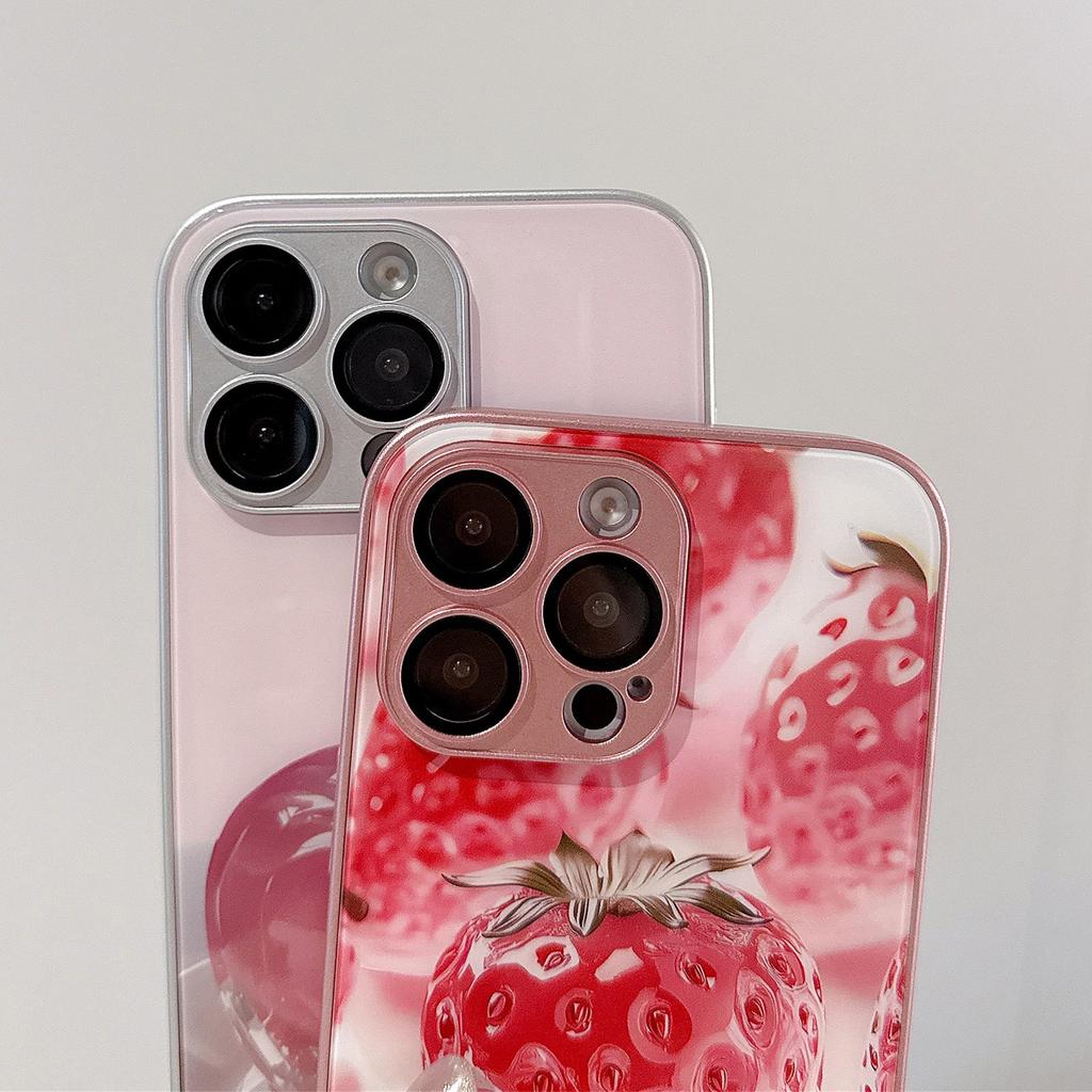 For iPhone 15 Pro Case Mirror Painted Fruit Pattern TPU+Acrylic Phone Cover