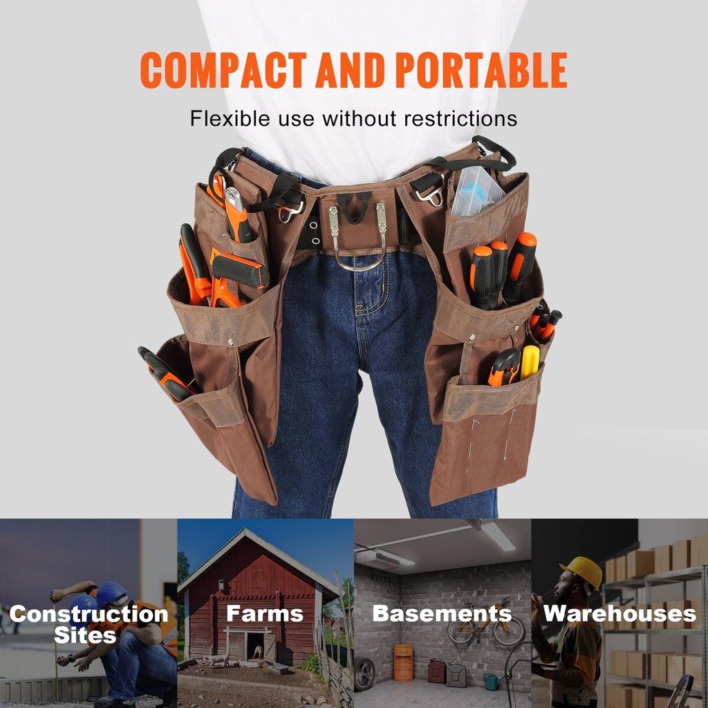 Tool Belt, 19 Pockets, Adjusts from 32 Inches to 54 Inches, Polyester Heavy Duty Tool Pouch Bag, Detachable Tool Bag for Electrician, Carpenter,