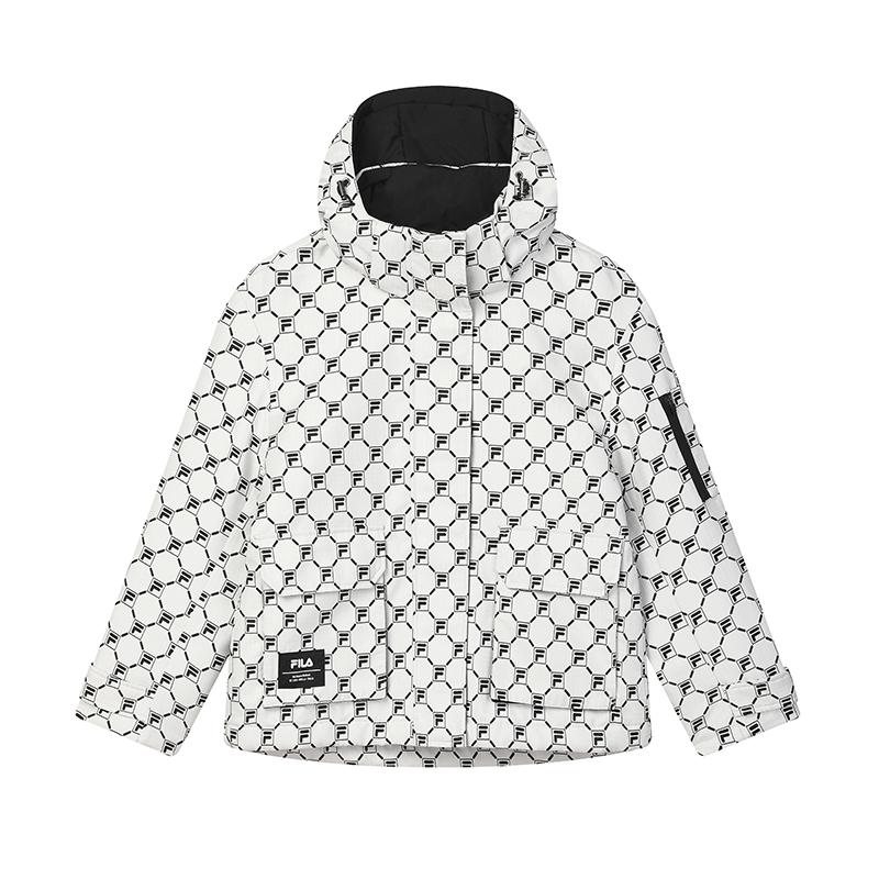 Fila SS25 Куртка с капюшоном теплая с логотипом по всей поверхности Женские куртки Облачно-Грибной-Белый F11W518901F-WT