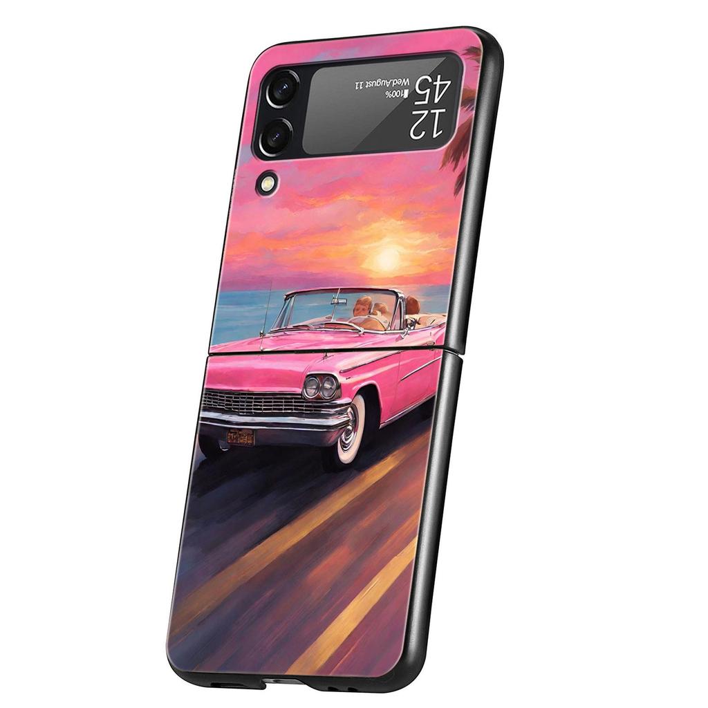 Fashion Pink Car Pattern Hard PC Phone Case For Samsung Galaxy Z Flip 7 6 5 4 Black Cover For Galaxy Z Flip 3 Foldable Shell Bag