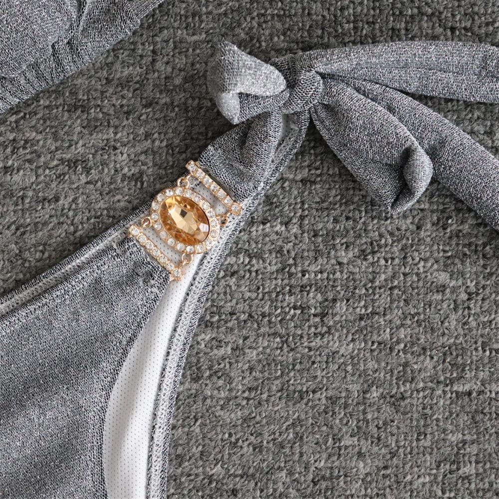 Сексуальный блестящий купальник с кристаллами и бриллиантами, бикини с золотым ремешком, женский купальник